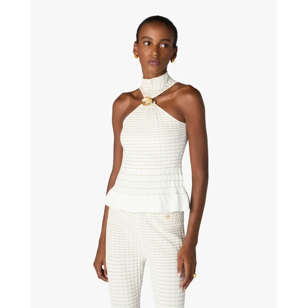 Casablanca White Pleated Mosaic Top | Tops | Coveti