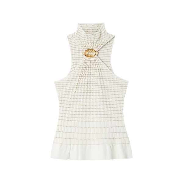 Casablanca White Pleated Mosaic Top | Tops | Coveti
