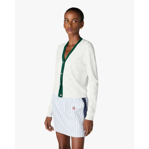 Casablanca White Pointelle Monogram Cardigan | Cardigan | Coveti