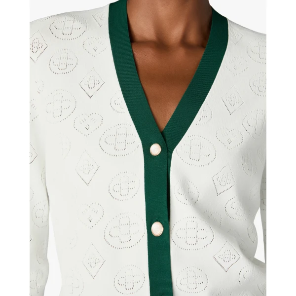 Casablanca White Pointelle Monogram Cardigan | Cardigan | Coveti