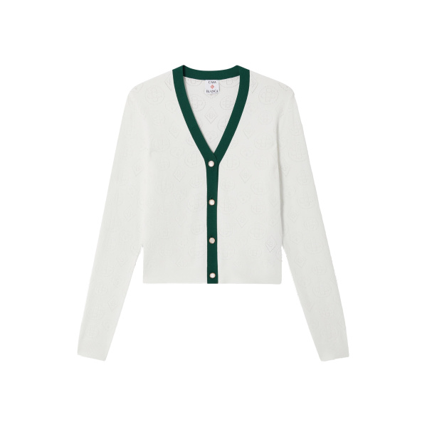 Casablanca White Pointelle Monogram Cardigan | Cardigan | Coveti