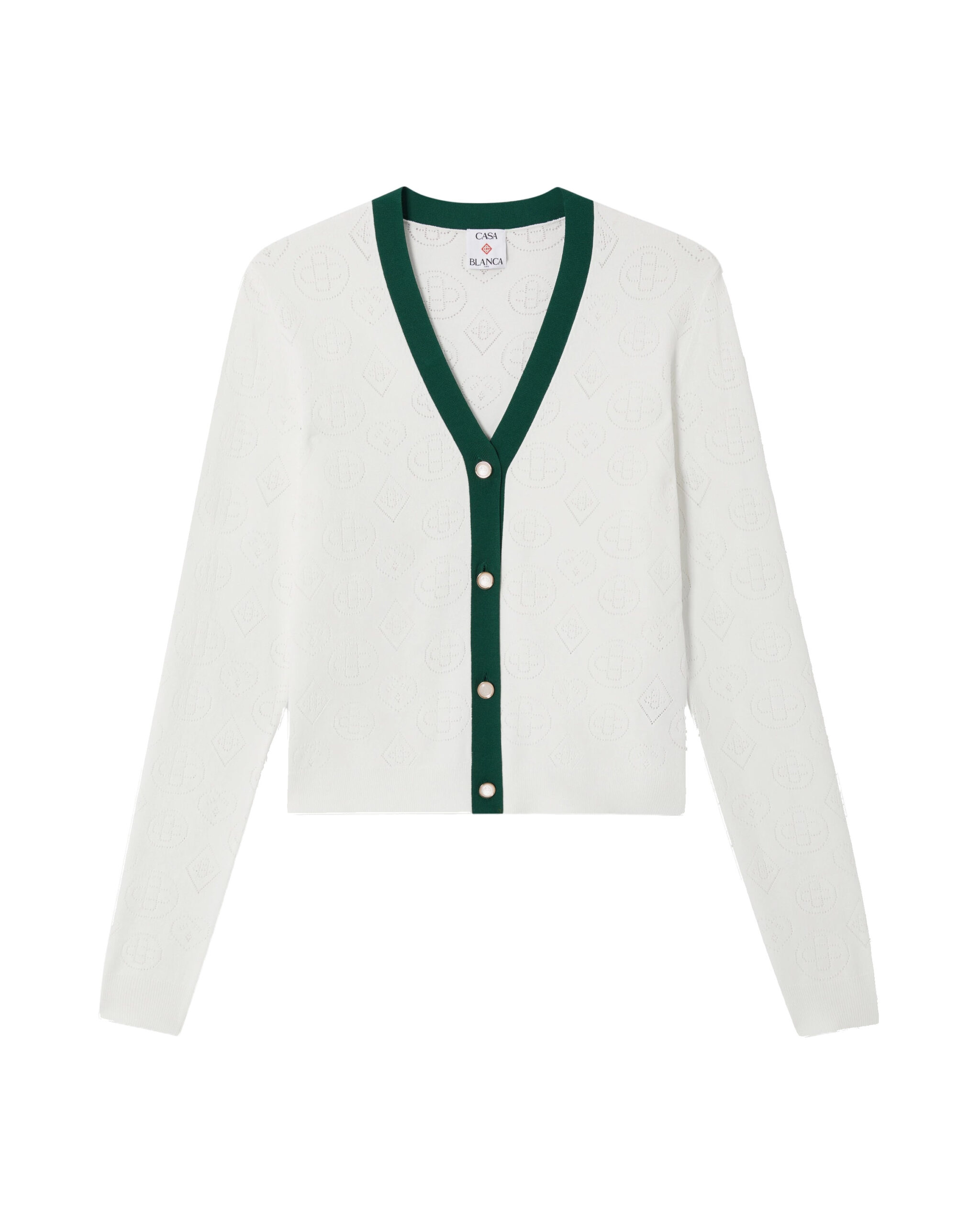Casablanca White Pointelle Monogram Cardigan Casablanca White Pointelle Monogram Cardigan | Cardigan | Coveti