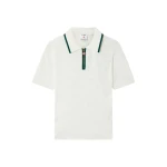 Casablanca White Pointelle Monogram Short Sleeve Cropped Polo Shirt | Polo Shirt | Coveti