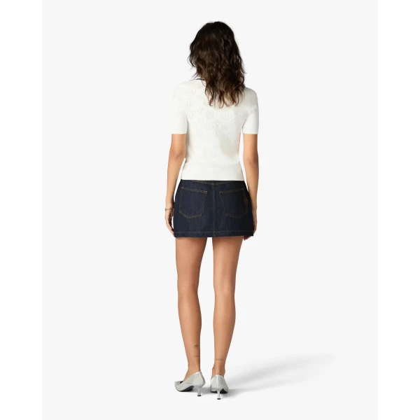Casablanca White Pointelle Monogram Short Sleeve Cropped Polo Shirt | Polo Shirt | Coveti