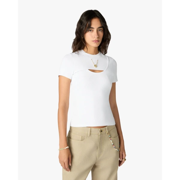 Casablanca White Ribbed Jewellery Short Sleeve T-Shirt | T-Shirt | Coveti