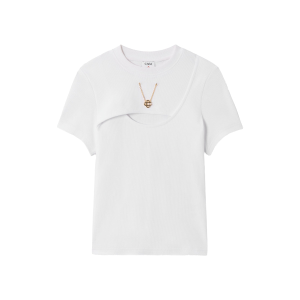 Casablanca White Ribbed Jewellery Short Sleeve T-Shirt | T-Shirt | Coveti
