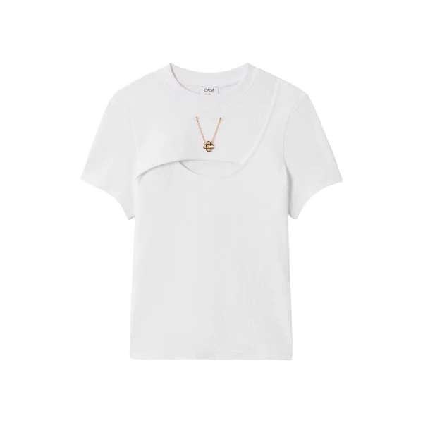 White Ribbed Jewellery Short Sleeve T-Shirt