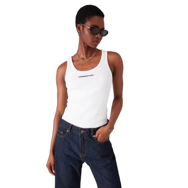 Casablanca White Ribbed Tank Top | Tank Top | Coveti
