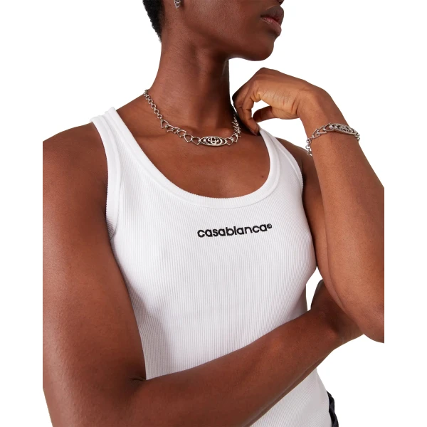 Casablanca White Ribbed Tank Top | Tank Top | Coveti
