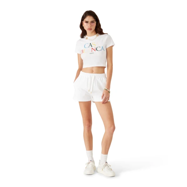 Casablanca White Stacked Logo Cropped Short Sleeve T-Shirt | T-Shirt | Coveti
