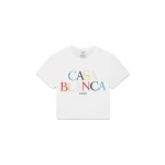 Casablanca White Stacked Logo Cropped Short Sleeve T-Shirt | T-Shirt | Coveti