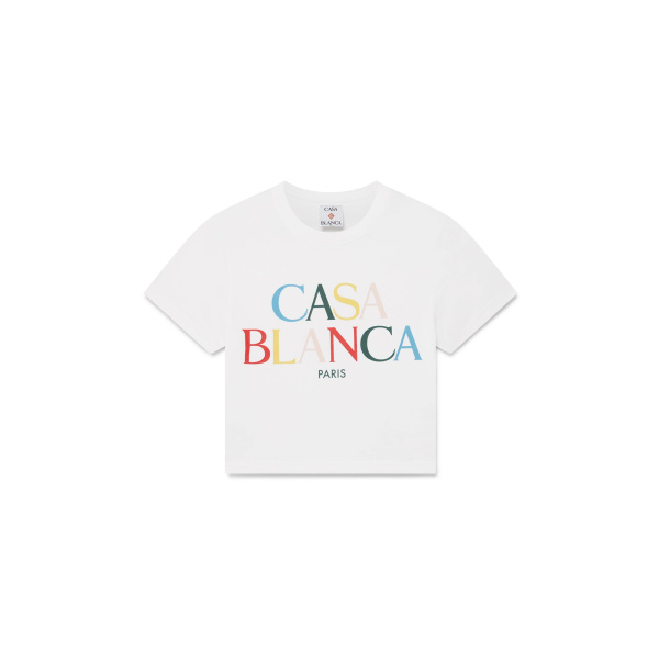 Casablanca White Stacked Logo Cropped Short Sleeve T-Shirt | T-Shirt | Coveti