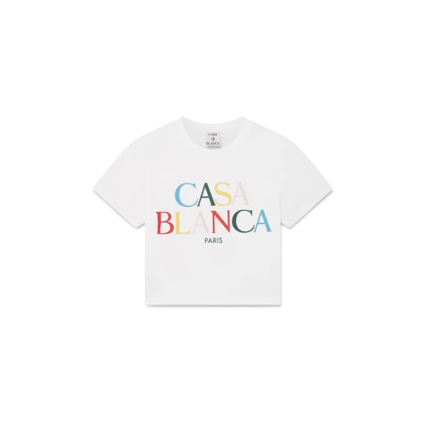 White Stacked Logo Cropped Short Sleeve T-Shirt
