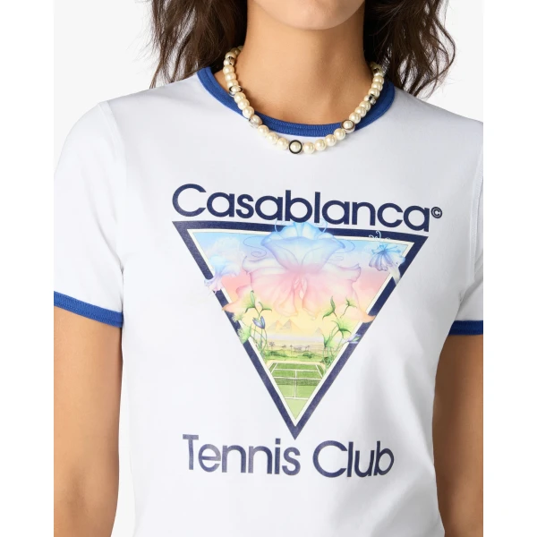 Casablanca White Tennis Club Icon Cropped Ringer Short Sleeve T-Shirt | T-Shirt | Coveti