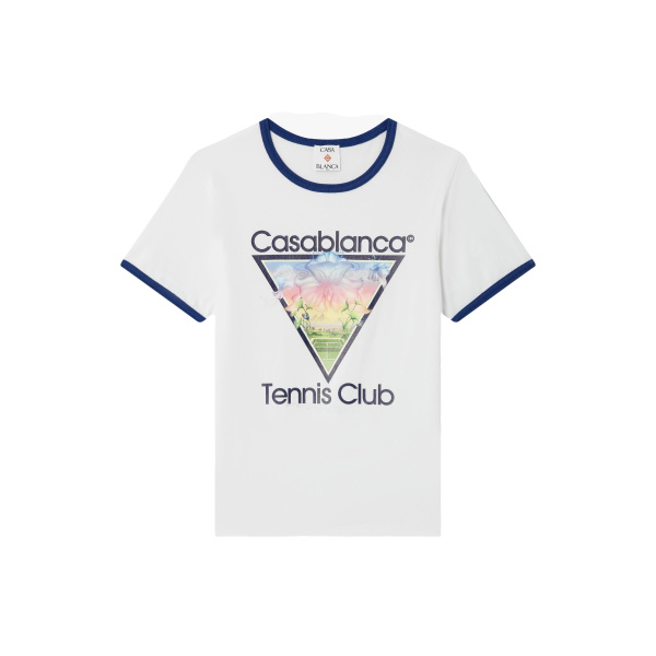 Casablanca White Tennis Club Icon Cropped Ringer Short Sleeve T-Shirt | T-Shirt | Coveti