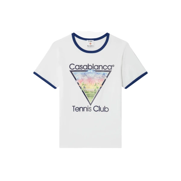 Casablanca White Tennis Club Icon Cropped Ringer Short Sleeve T-Shirt | T-Shirt | Coveti