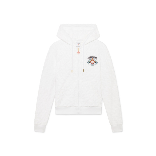 Casablanca White Waves Monogram Towelling Zip-Up Hooded Sweatshirt | Hoodies | Coveti