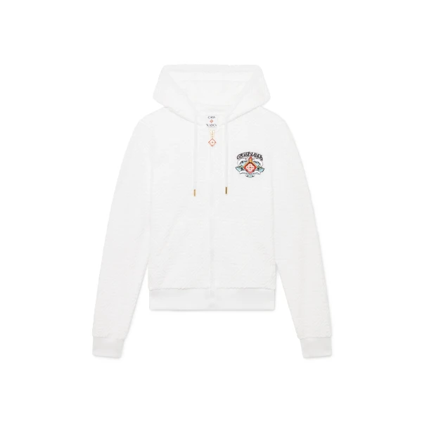 White Waves Monogram Towelling Zip-Up Hooded Sweatshirt