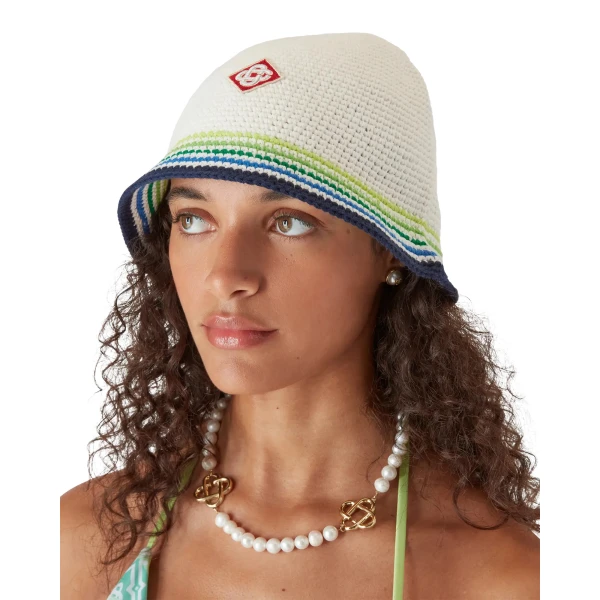 Casablanca White and Green Stripe Crochet Hat | Hats | Coveti