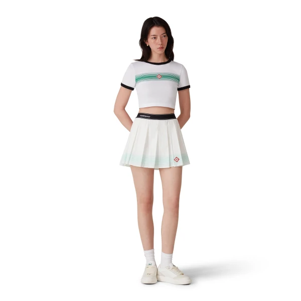 Casablanca White and Green Stripe Pleated Mini Skirt | Pleated Skirts | Coveti