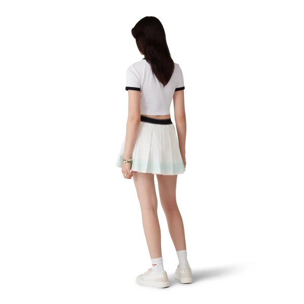 Casablanca White and Green Stripe Pleated Mini Skirt | Pleated Skirts | Coveti