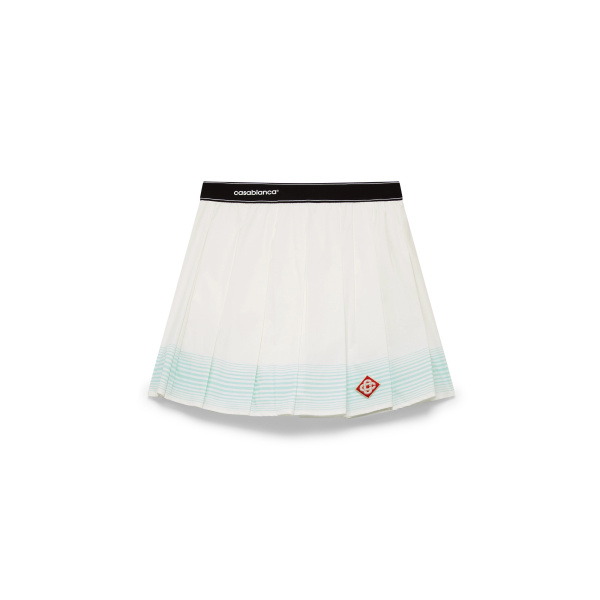 Casablanca White and Green Stripe Pleated Mini Skirt | Pleated Skirts | Coveti