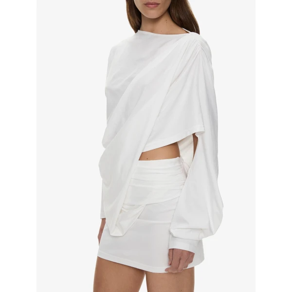 Christopher Esber Aiba Draped Cotton Jersey Long Sleeve Dress in White | Mini Dresses | Coveti
