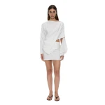 Christopher Esber Aiba Draped Cotton Jersey Long Sleeve Dress in White | Mini Dresses | Coveti