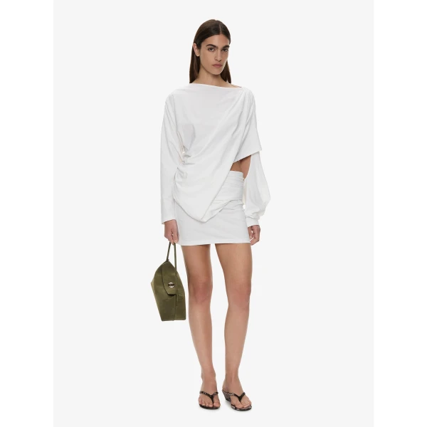 Christopher Esber Aiba Draped Cotton Jersey Long Sleeve Dress in White | Mini Dresses | Coveti