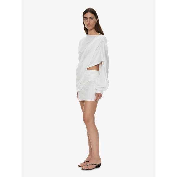Christopher Esber Aiba Draped Cotton Jersey Long Sleeve Dress in White | Mini Dresses | Coveti