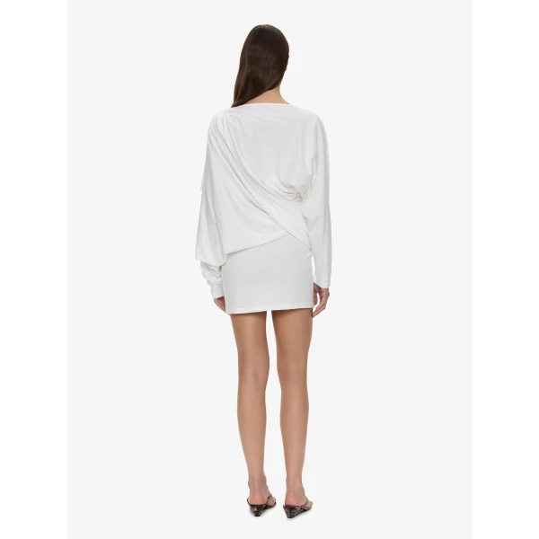 Christopher Esber Aiba Draped Cotton Jersey Long Sleeve Dress in White | Mini Dresses | Coveti