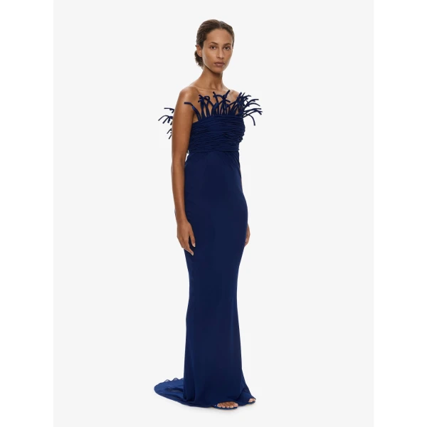 Christopher Esber Aira Corded Silk Dress in Ink | Maxi Dresses | Coveti
