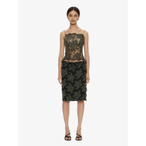 Christopher Esber Aluna Lace Draped Top in Fennel Charcoal | Tops | Coveti