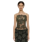Christopher Esber Aluna Lace Draped Top in Fennel Charcoal | Tops | Coveti