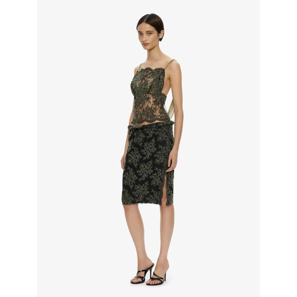 Christopher Esber Aluna Lace Draped Top in Fennel Charcoal | Tops | Coveti