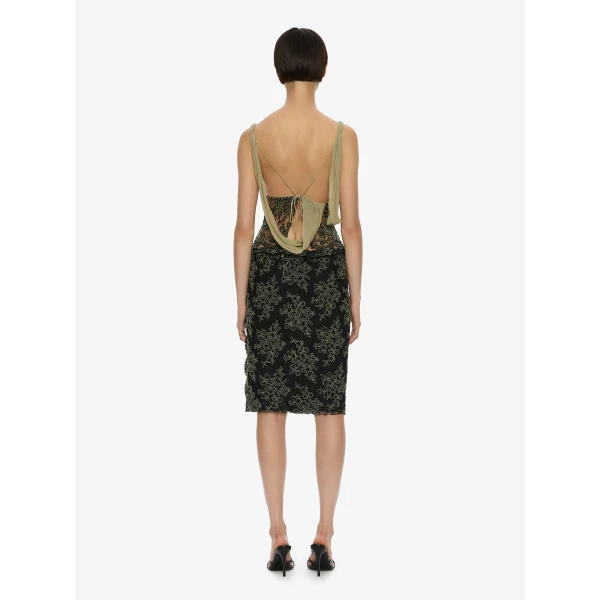 Christopher Esber Aluna Lace Draped Top in Fennel Charcoal | Tops | Coveti