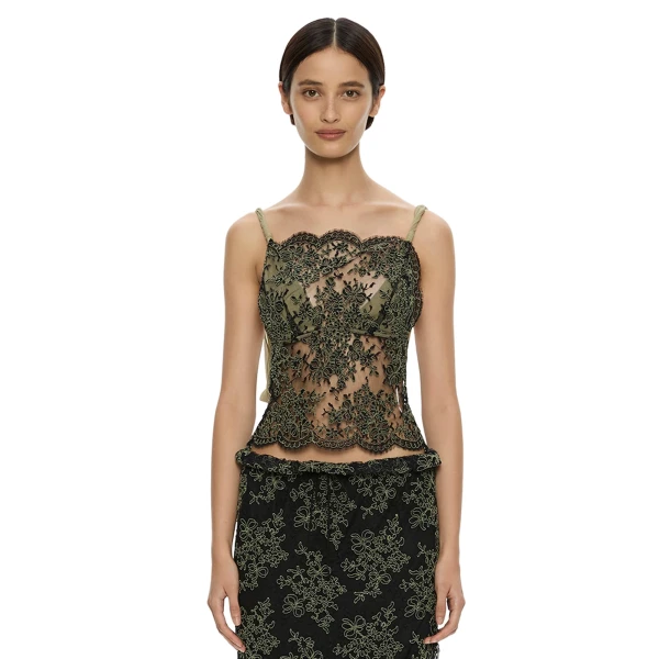 Aluna Lace Draped Top in Fennel Charcoal
