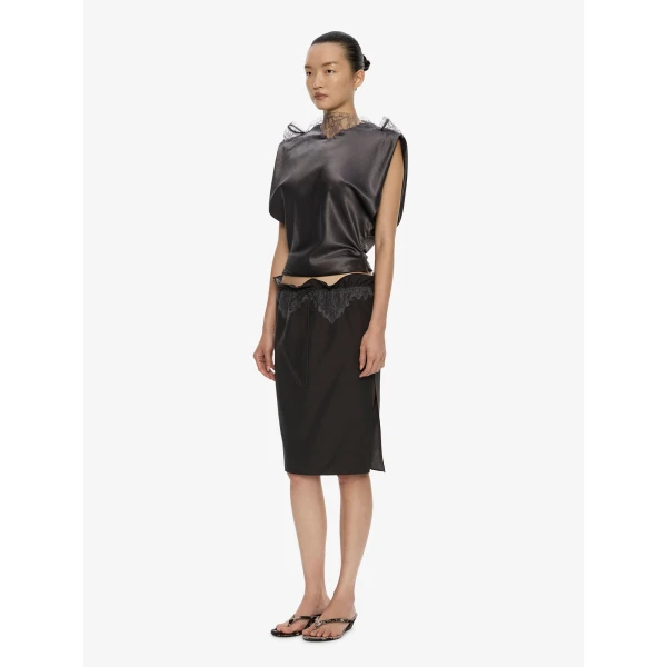 Christopher Esber Anais Lace Trimmed Tie Skirt in Dark Smoke | Skirts | Coveti