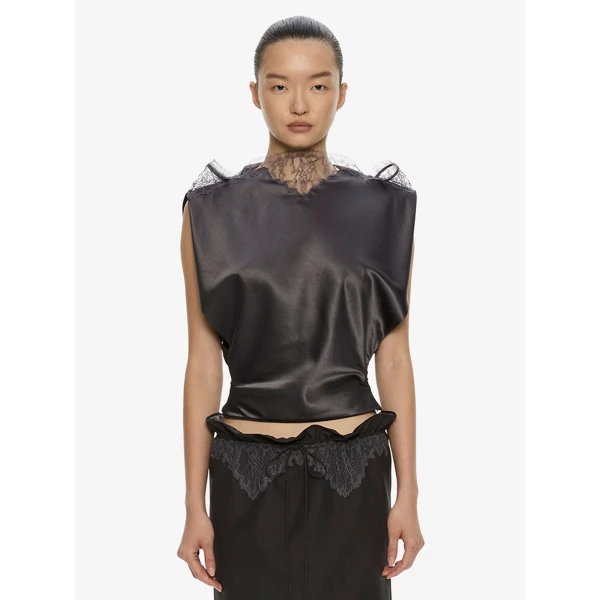 Christopher Esber Anais Lace Trimmed Tie Skirt in Dark Smoke | Skirts | Coveti