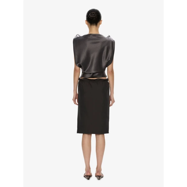 Christopher Esber Anais Lace Trimmed Tie Skirt in Dark Smoke | Skirts | Coveti