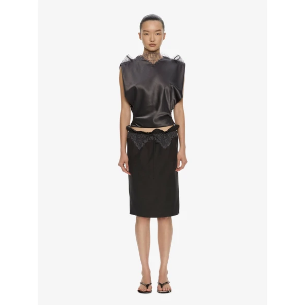 Christopher Esber Anais Sateen Lace Top in Dark Smoke | Tops | Coveti