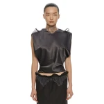 Christopher Esber Anais Sateen Lace Top in Dark Smoke | Tops | Coveti