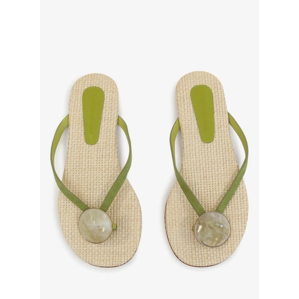 Christopher Esber Aura Quartz Raffia Flip Flop in Dypsis Green Natural | Flip Flops & Slides | Coveti