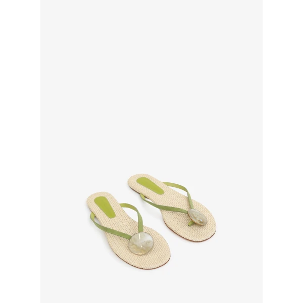 Christopher Esber Aura Quartz Raffia Flip Flop in Dypsis Green Natural | Flip Flops & Slides | Coveti