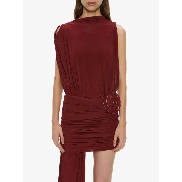 Christopher Esber Aurelia Sculpted Spiral Cascade Mini Dress in Wine | Mini Dresses | Coveti