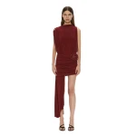 Christopher Esber Aurelia Sculpted Spiral Cascade Mini Dress in Wine | Mini Dresses | Coveti