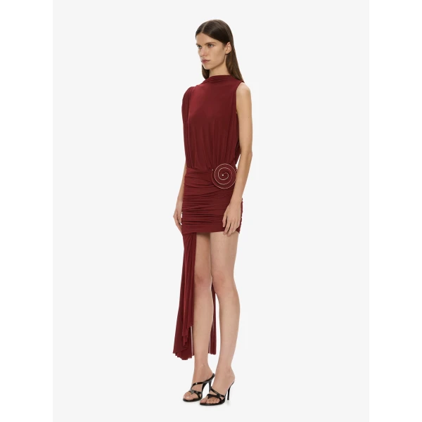Christopher Esber Aurelia Sculpted Spiral Cascade Mini Dress in Wine | Mini Dresses | Coveti
