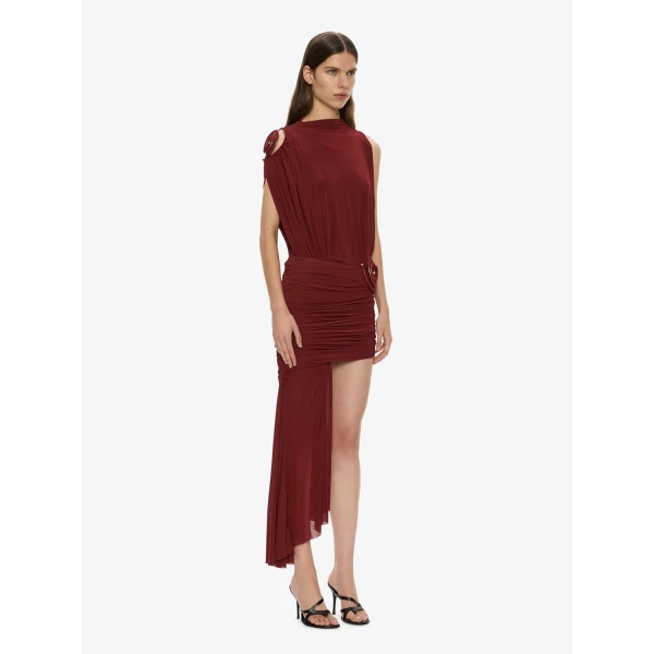 Christopher Esber Aurelia Sculpted Spiral Cascade Mini Dress in Wine | Mini Dresses | Coveti
