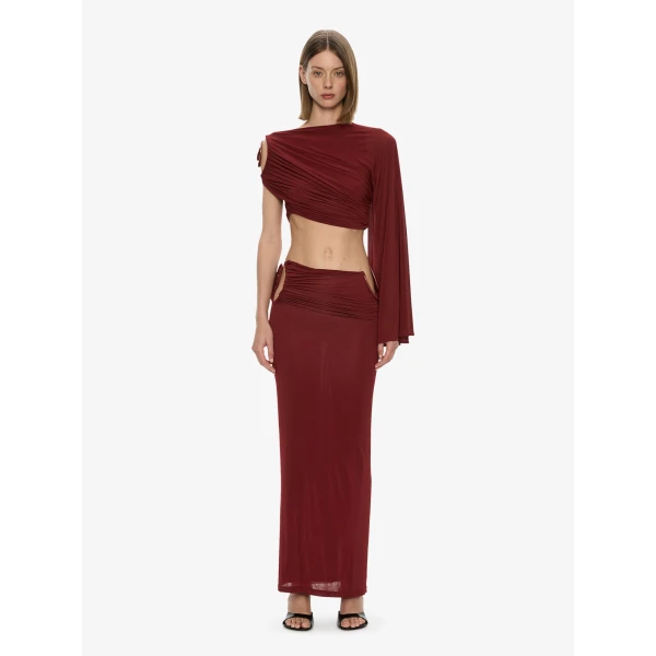 Christopher Esber Aurelia Sculpted Spiral Column Skirt in Wine | Skirts | Coveti