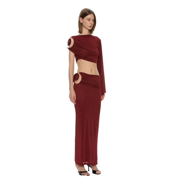 Aurelia Sculpted Spiral Column Skirt in Wine